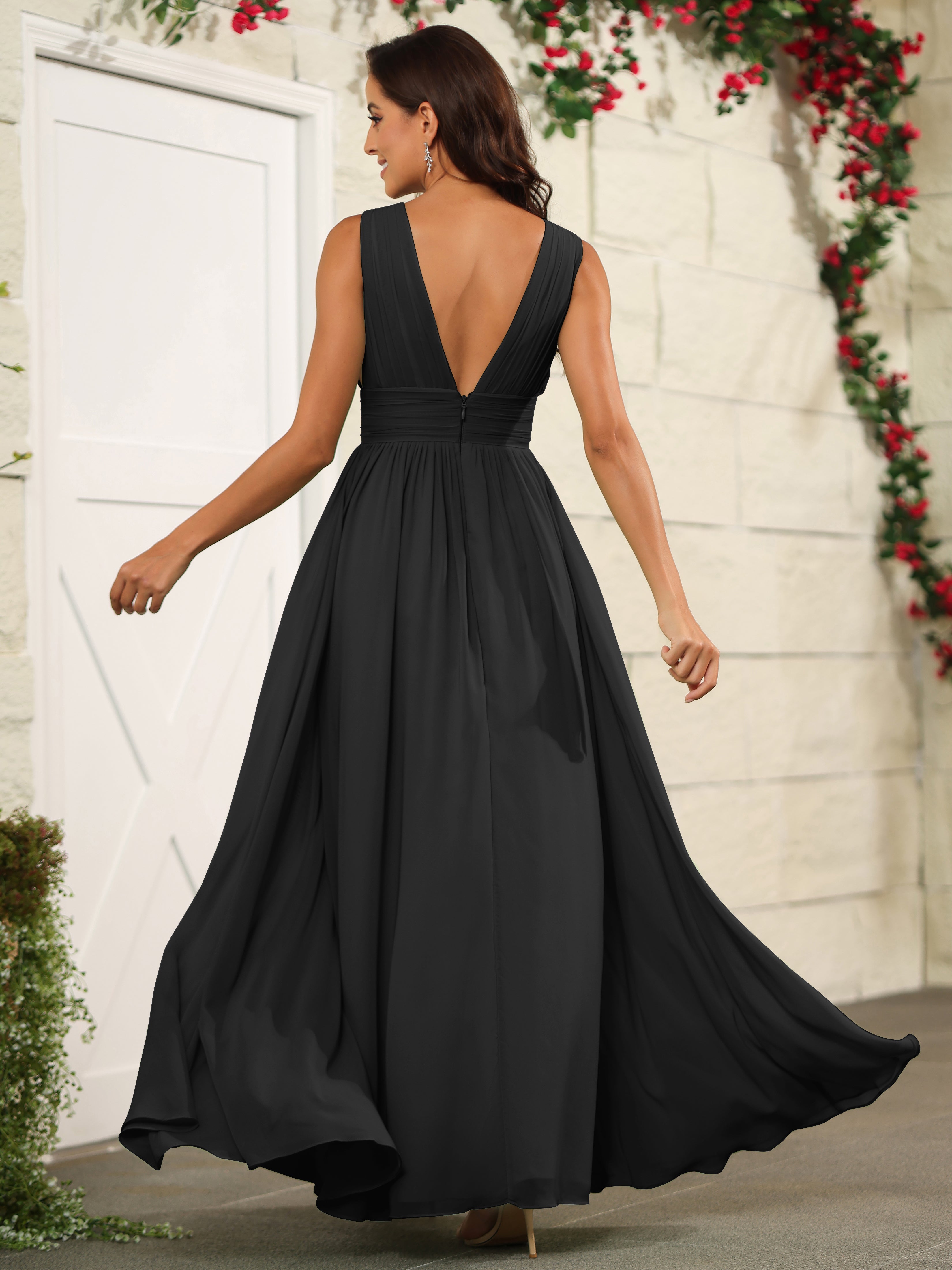 Black floor length bridesmaid dresses best sale