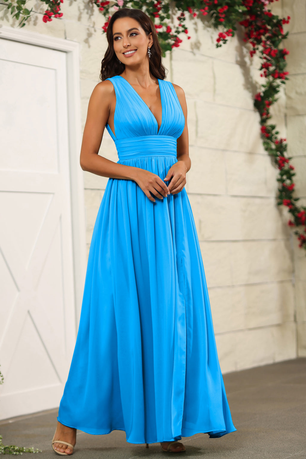ocean blue bridesmaid dresses uk Sleeveless V-Neck Floor Length Mermaid