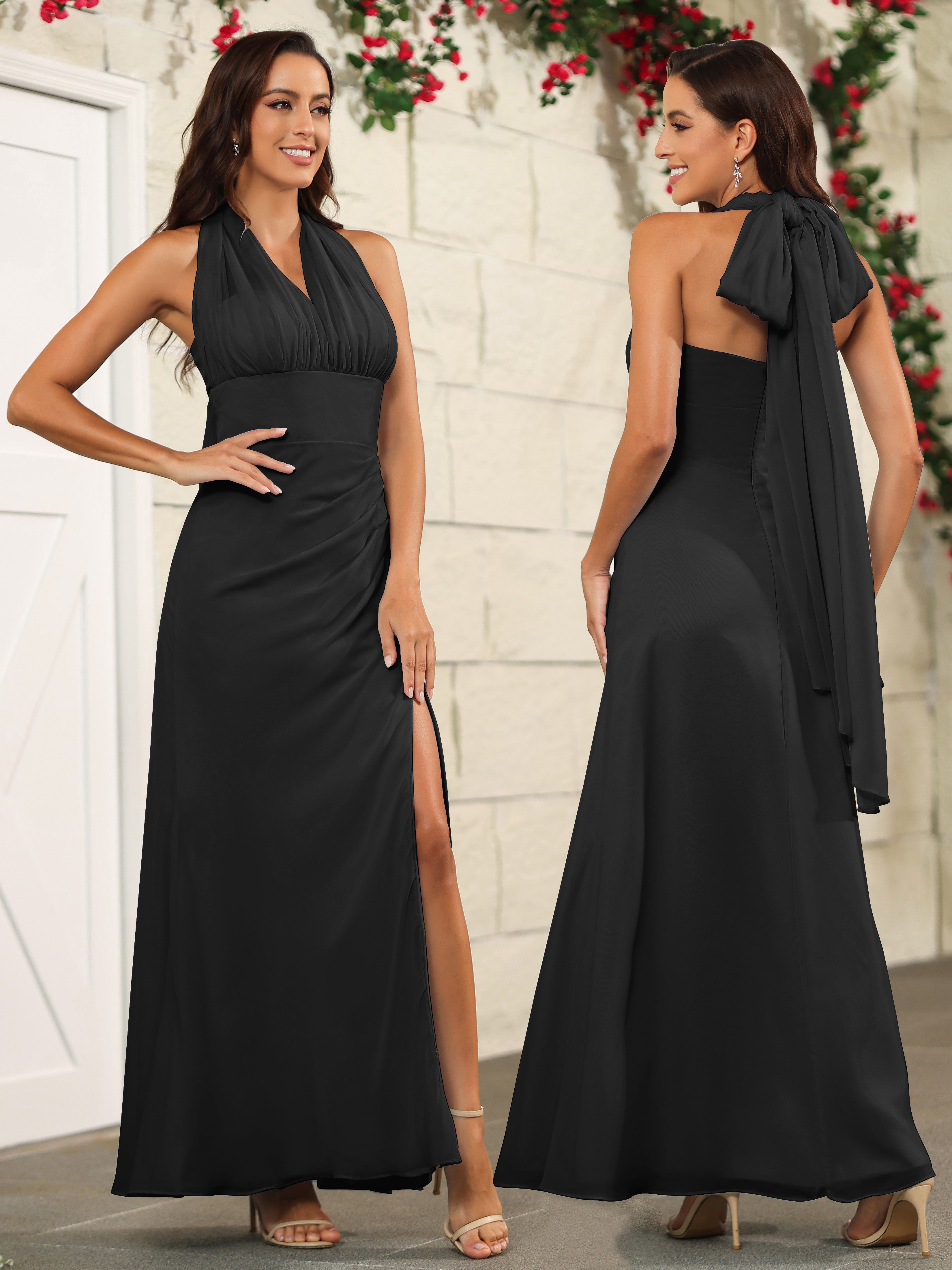 Black chiffon bridesmaid dresses best sale