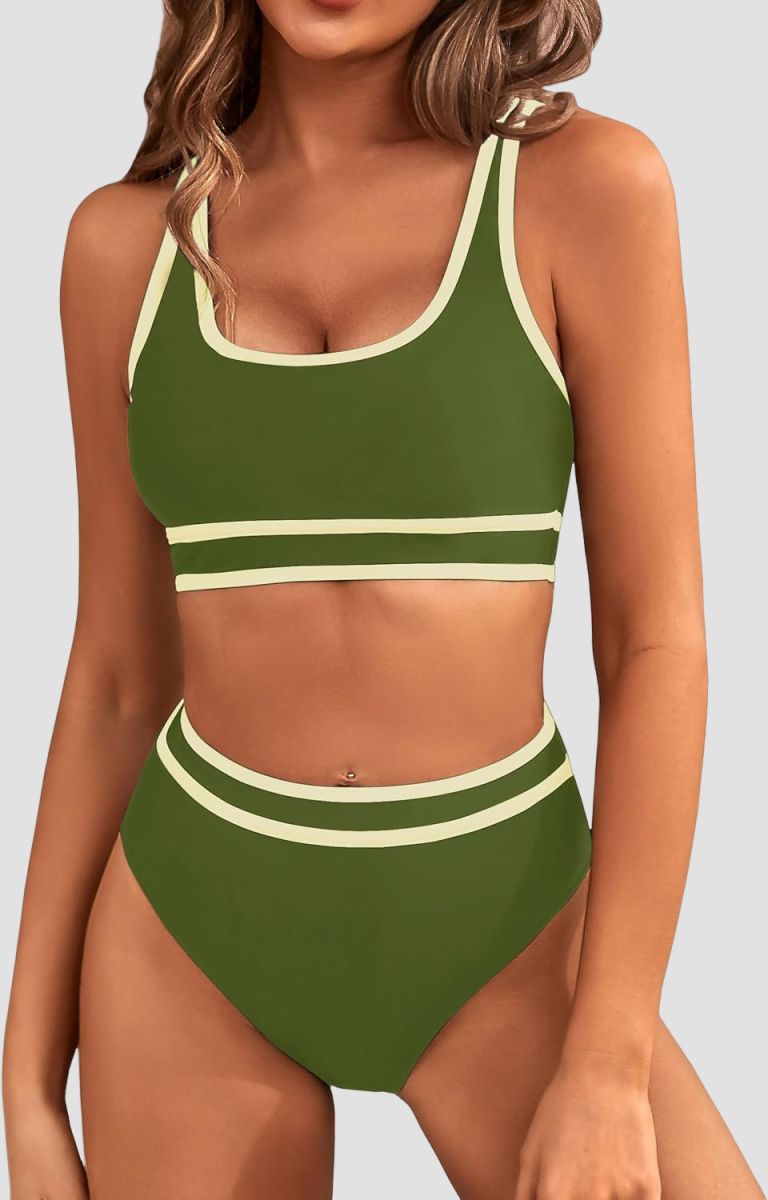 Savaviaswim - Women's High Waisted Bikini Sets Sporty Two Piece Swimsuits Color Block Cheeky High Cut Bathing Suits