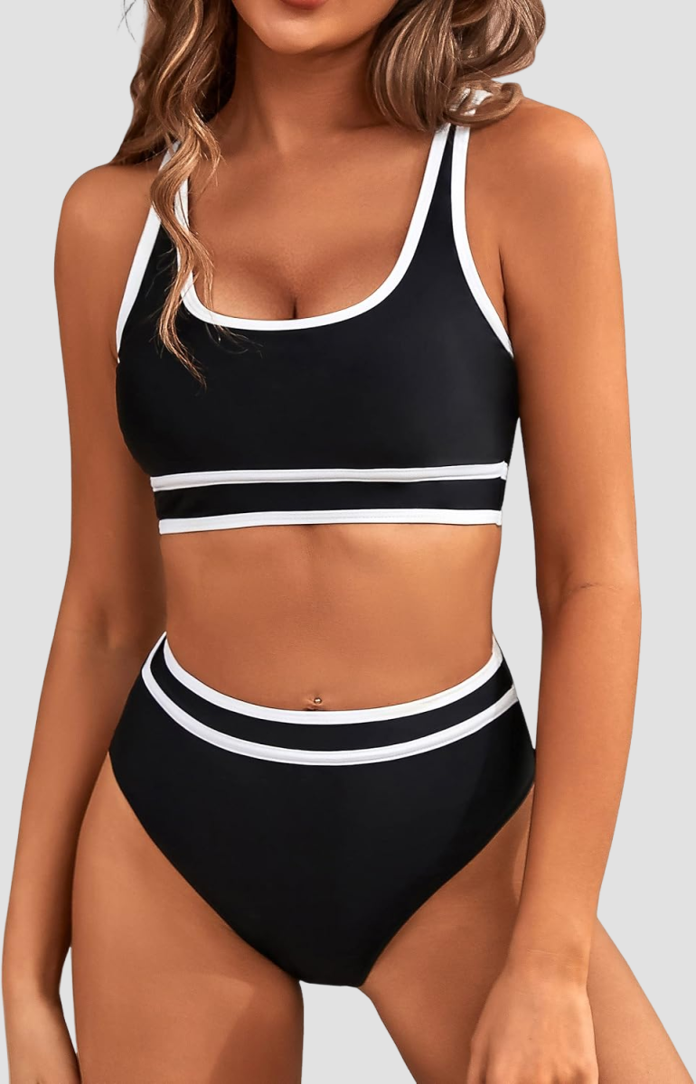 Savaviaswim - Women's High Waisted Bikini Sets Sporty Two Piece Swimsuits Color Block Cheeky High Cut Bathing Suits