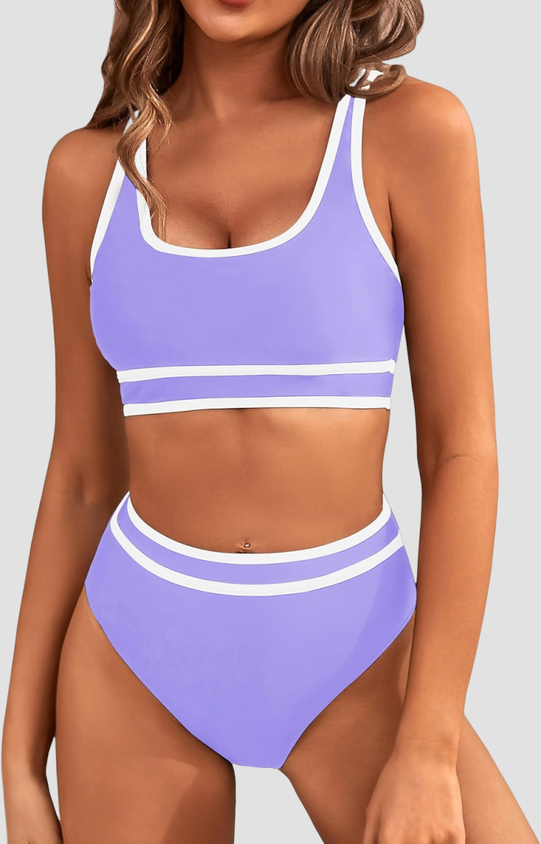 Savaviaswim - Women's High Waisted Bikini Sets Sporty Two Piece Swimsuits Color Block Cheeky High Cut Bathing Suits