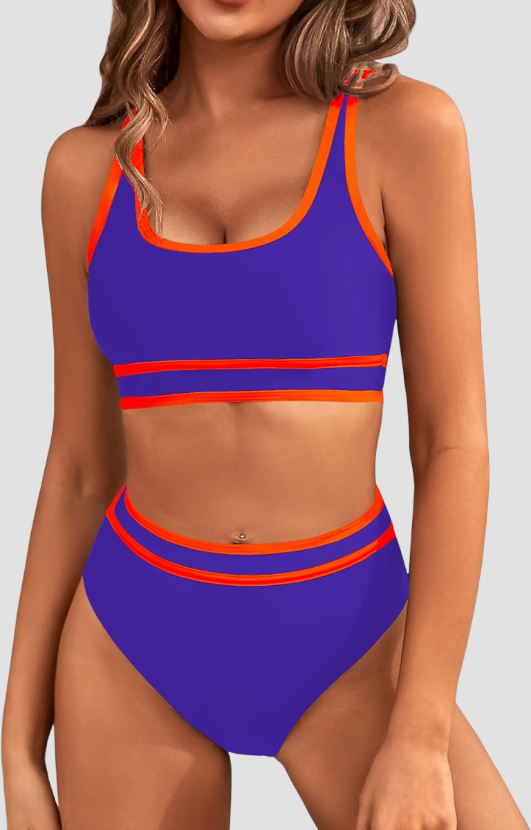 Savaviaswim - Women's High Waisted Bikini Sets Sporty Two Piece Swimsuits Color Block Cheeky High Cut Bathing Suits