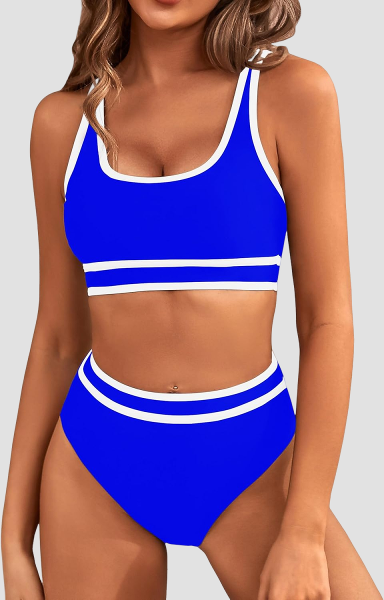 Savaviaswim - Women's High Waisted Bikini Sets Sporty Two Piece Swimsuits Color Block Cheeky High Cut Bathing Suits