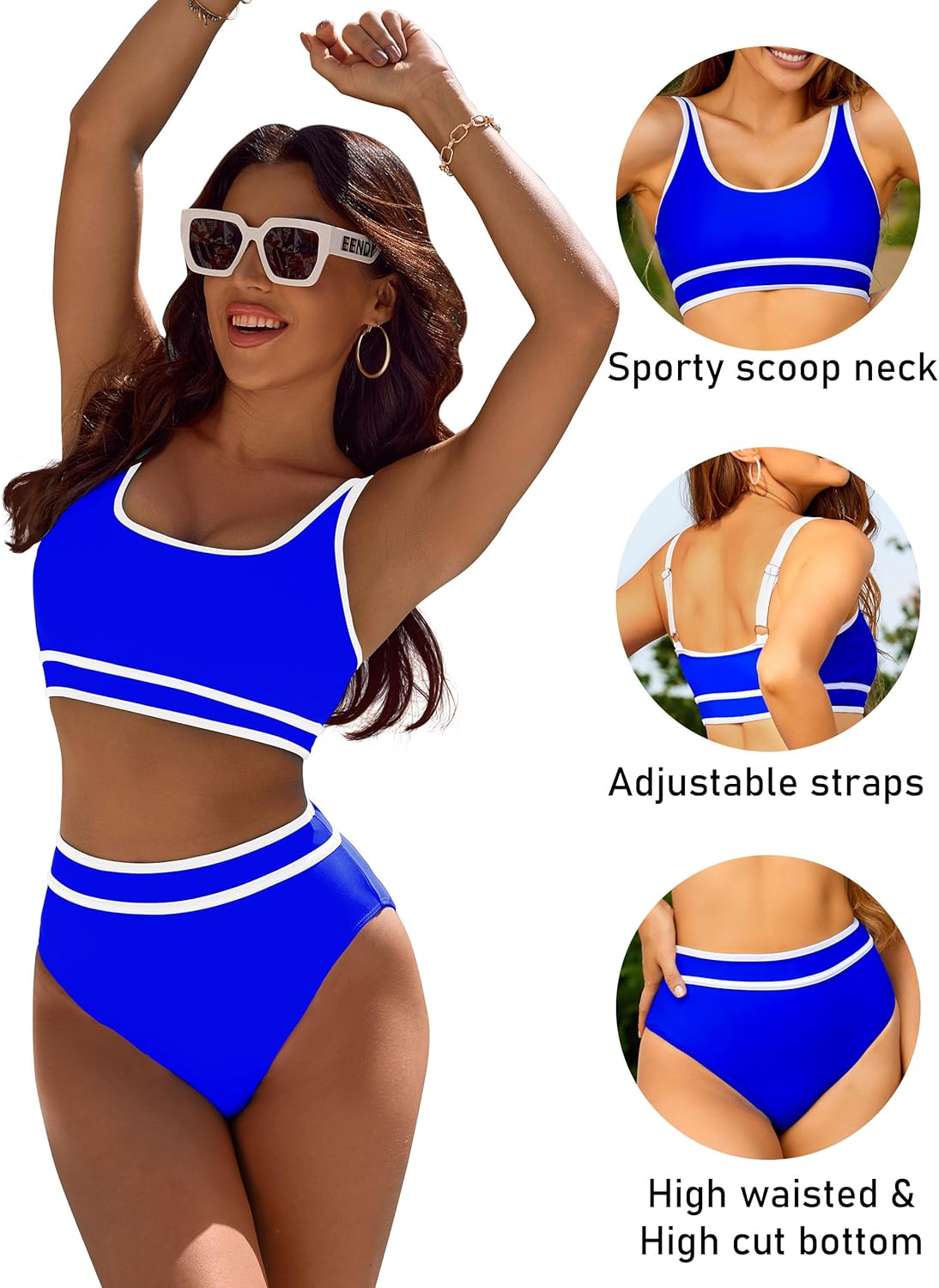 Savaviaswim - Women's High Waisted Bikini Sets Sporty Two Piece Swimsuits Color Block Cheeky High Cut Bathing Suits