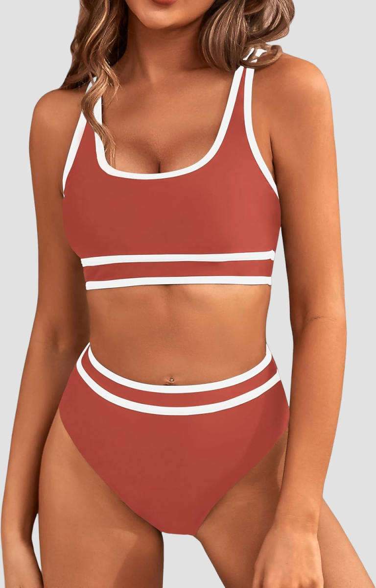 Savaviaswim - Women's High Waisted Bikini Sets Sporty Two Piece Swimsuits Color Block Cheeky High Cut Bathing Suits