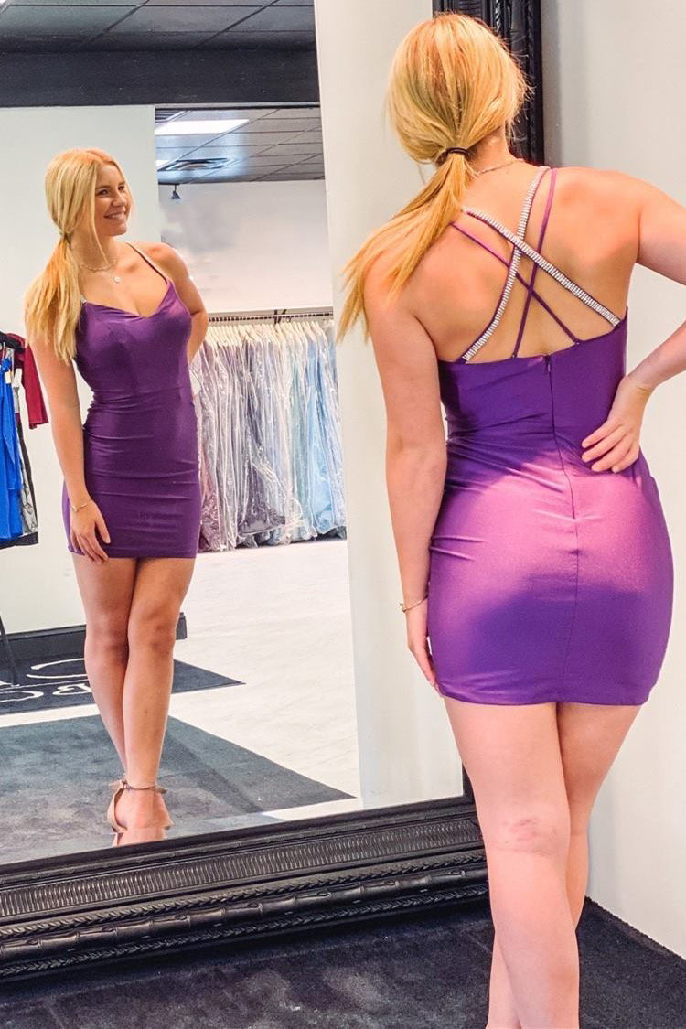 Sexy Purple V Neck Short Homecoming Dress