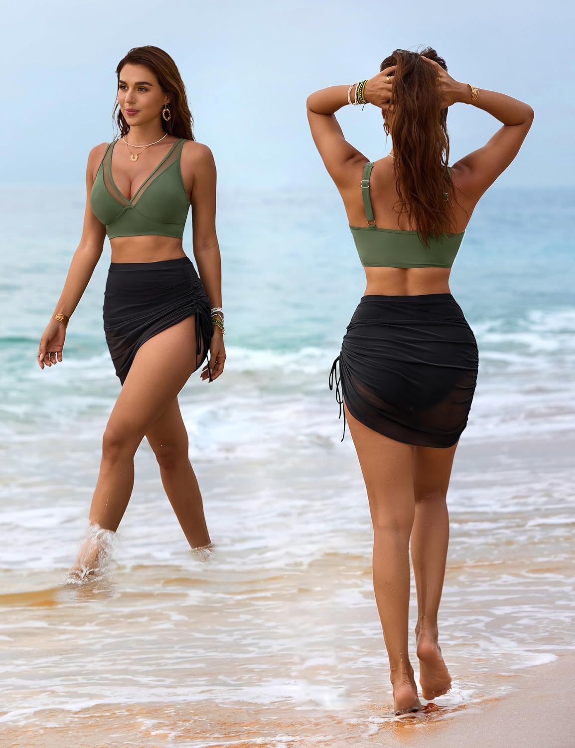 Savaviaswim - Womens Swim Skirt High Waisted Bikini Sets Tummy Control Swimsuits Mesh Sarong Wraps Bathing Suits