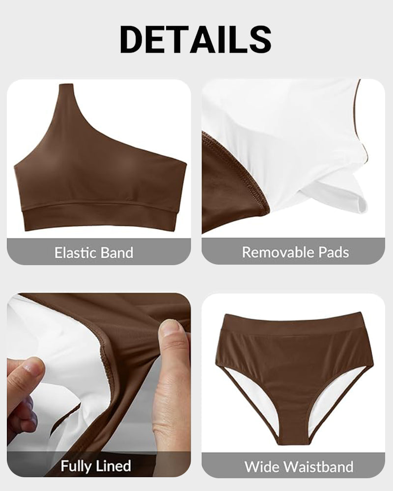Savaviaswim - High-Waist One-Shoulder Tummy Control Bikini Set