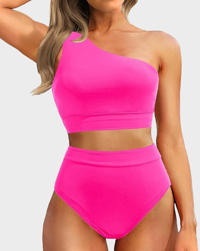 Savaviaswim - High-Waist One-Shoulder Tummy Control Bikini Set