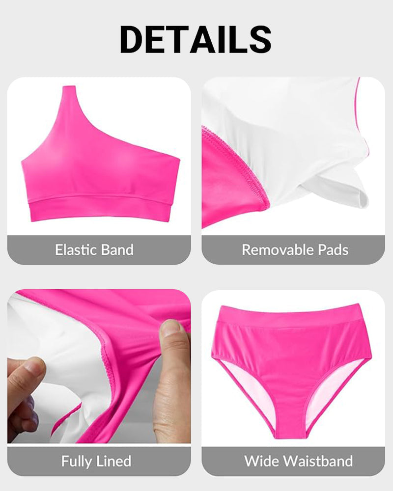 Savaviaswim - High-Waist One-Shoulder Tummy Control Bikini Set