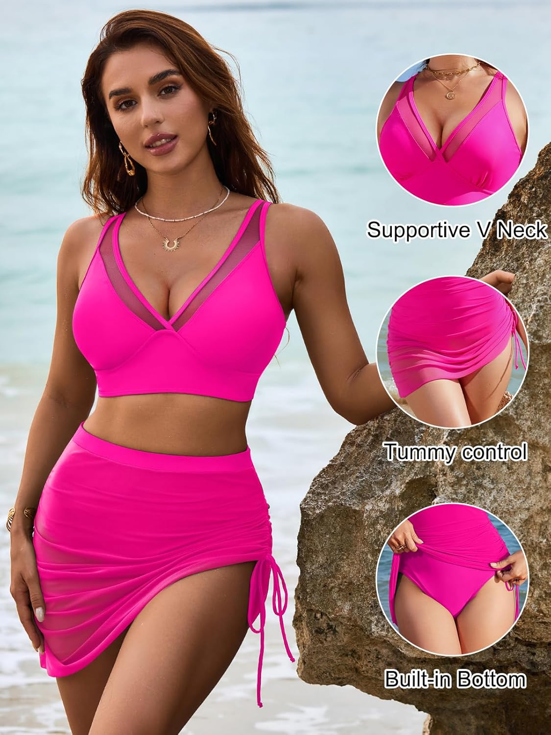 Savaviaswim - Womens Swim Skirt High Waisted Bikini Sets Tummy Control Swimsuits Mesh Sarong Wraps Bathing Suits