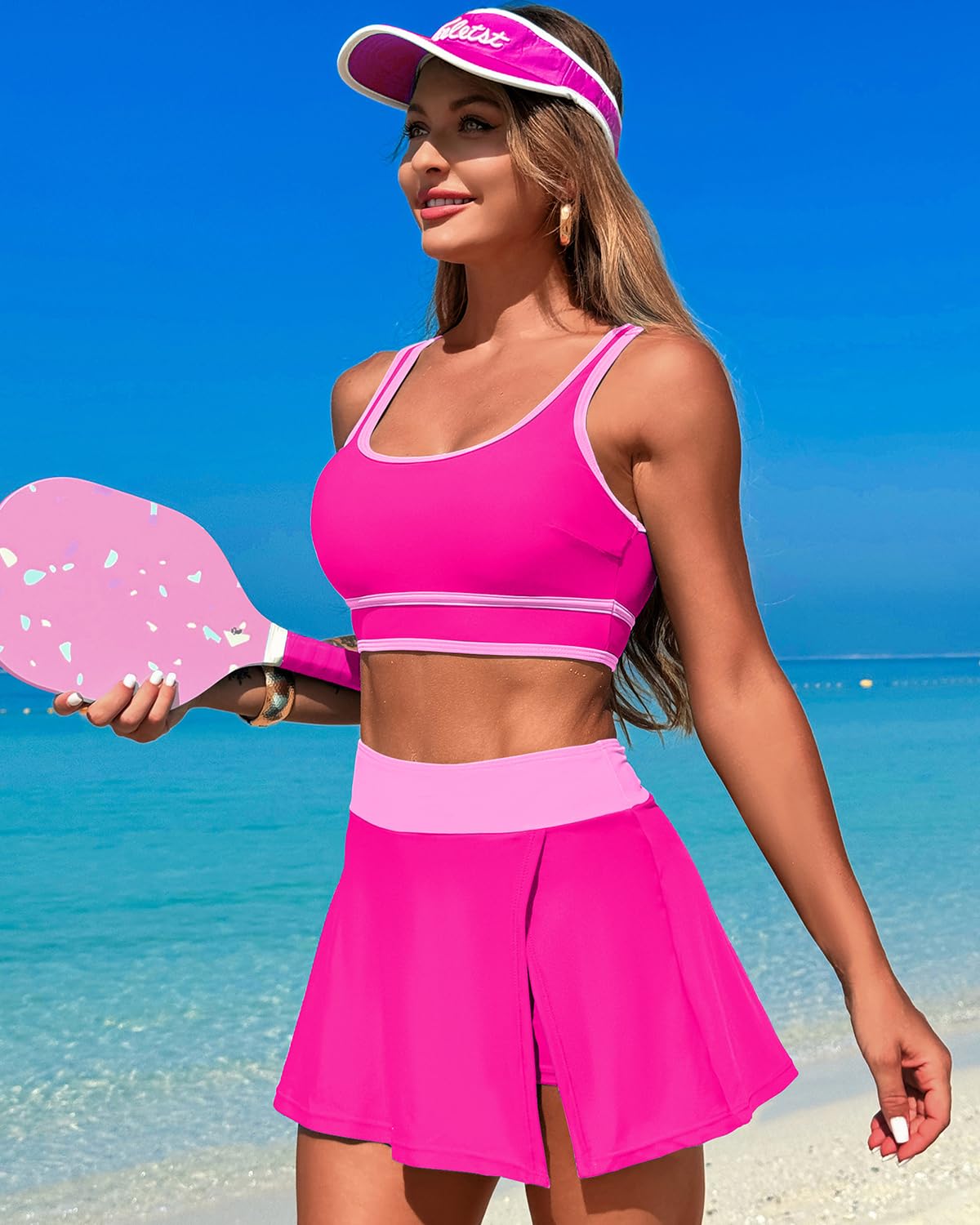 Savaviaswim - High Waisted Bikini Sets Tummy Control Swim Skirt Two Piece Swim Suit Tummy Control Color Block Bathing Suit