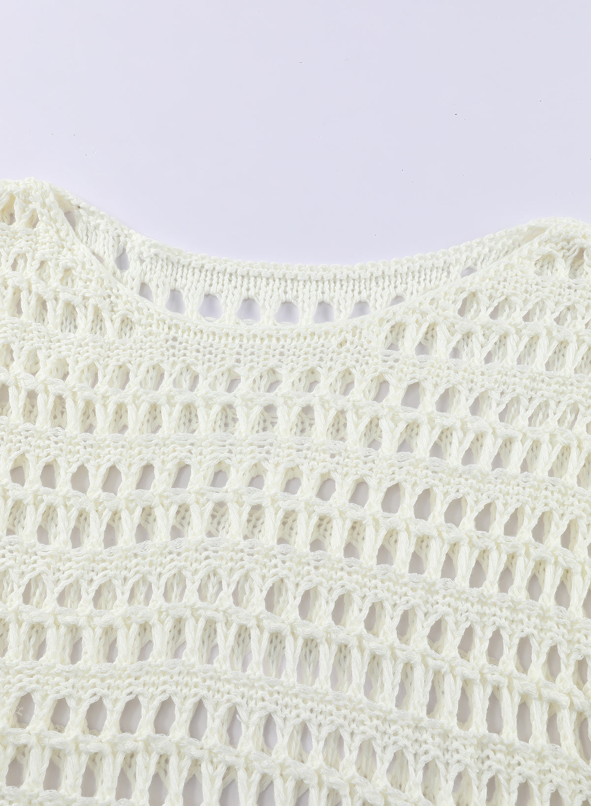 Savaviaswim - White Mesh Knitted Long Sleeve Hollow Sun-proof Round Neck Cover Up