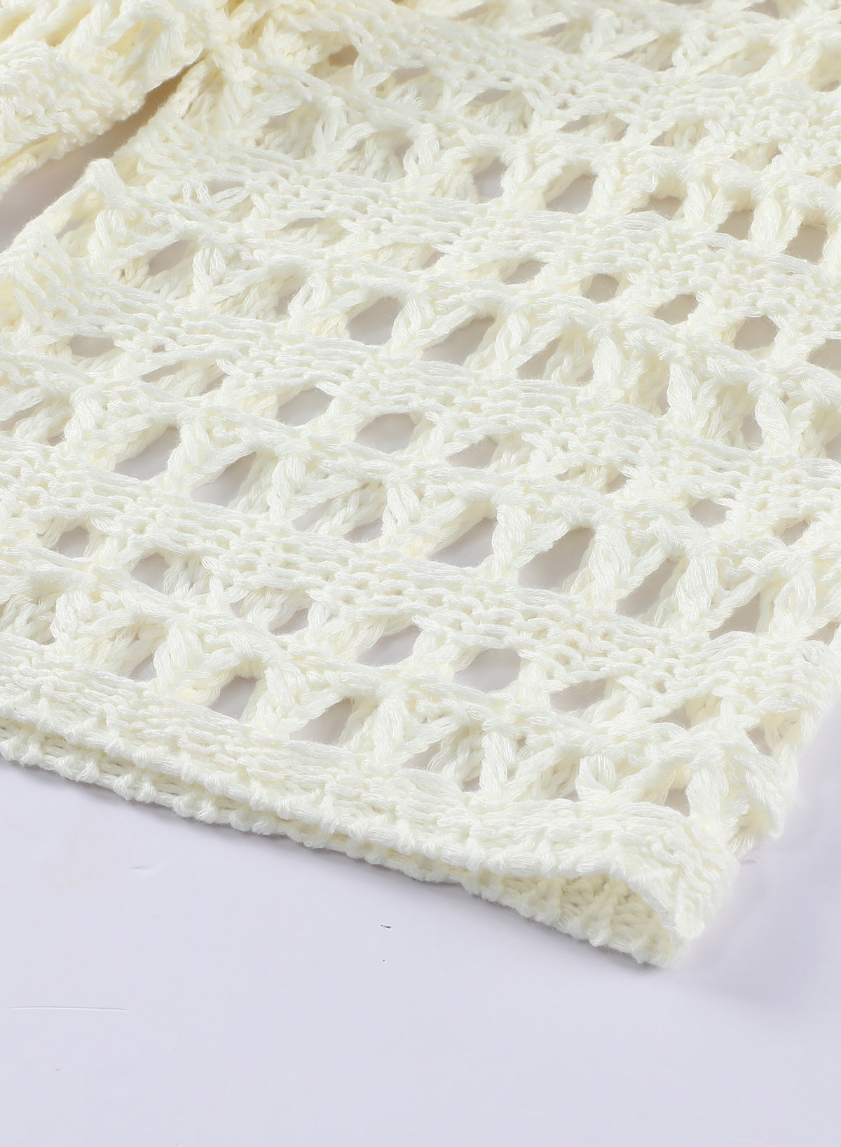 Savaviaswim - White Mesh Knitted Long Sleeve Hollow Sun-proof Round Neck Cover Up