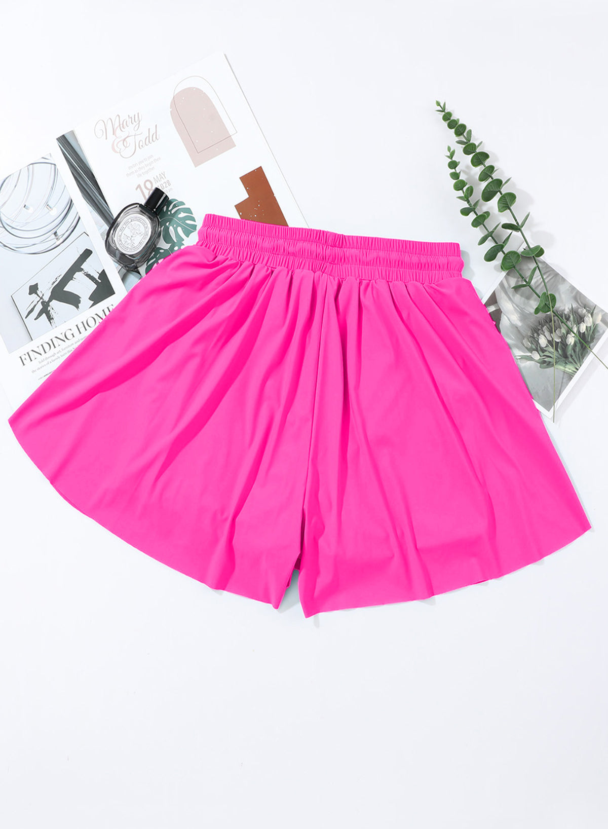 Savaviaswim - Pink Solid Color Simple Versatile High Waist Swim Short