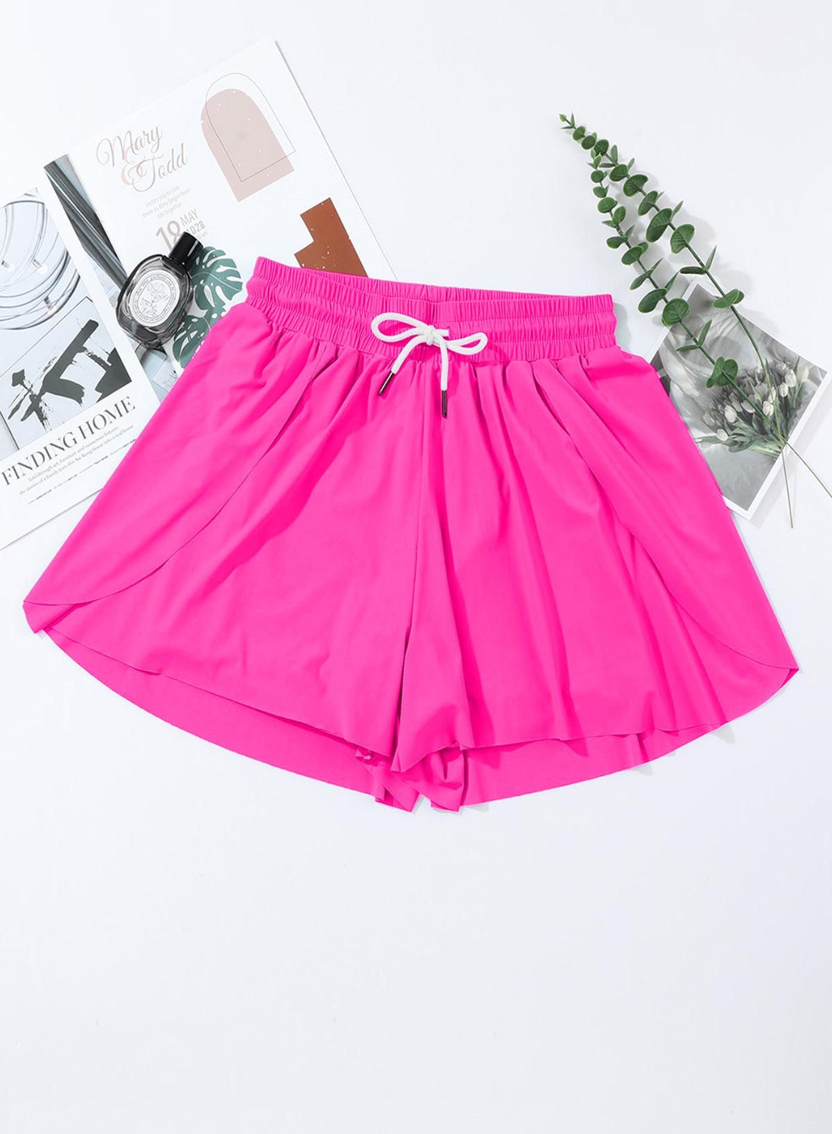 Savaviaswim - Pink Solid Color Simple Versatile High Waist Swim Short