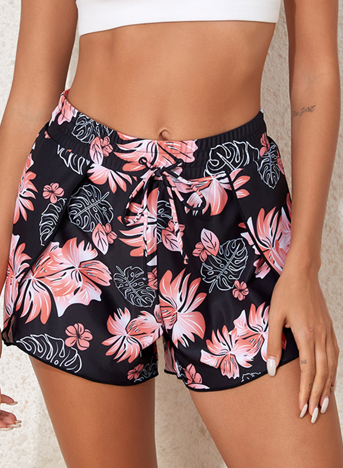 Savaviaswim - Floral Print Simple High Waist Swim Short