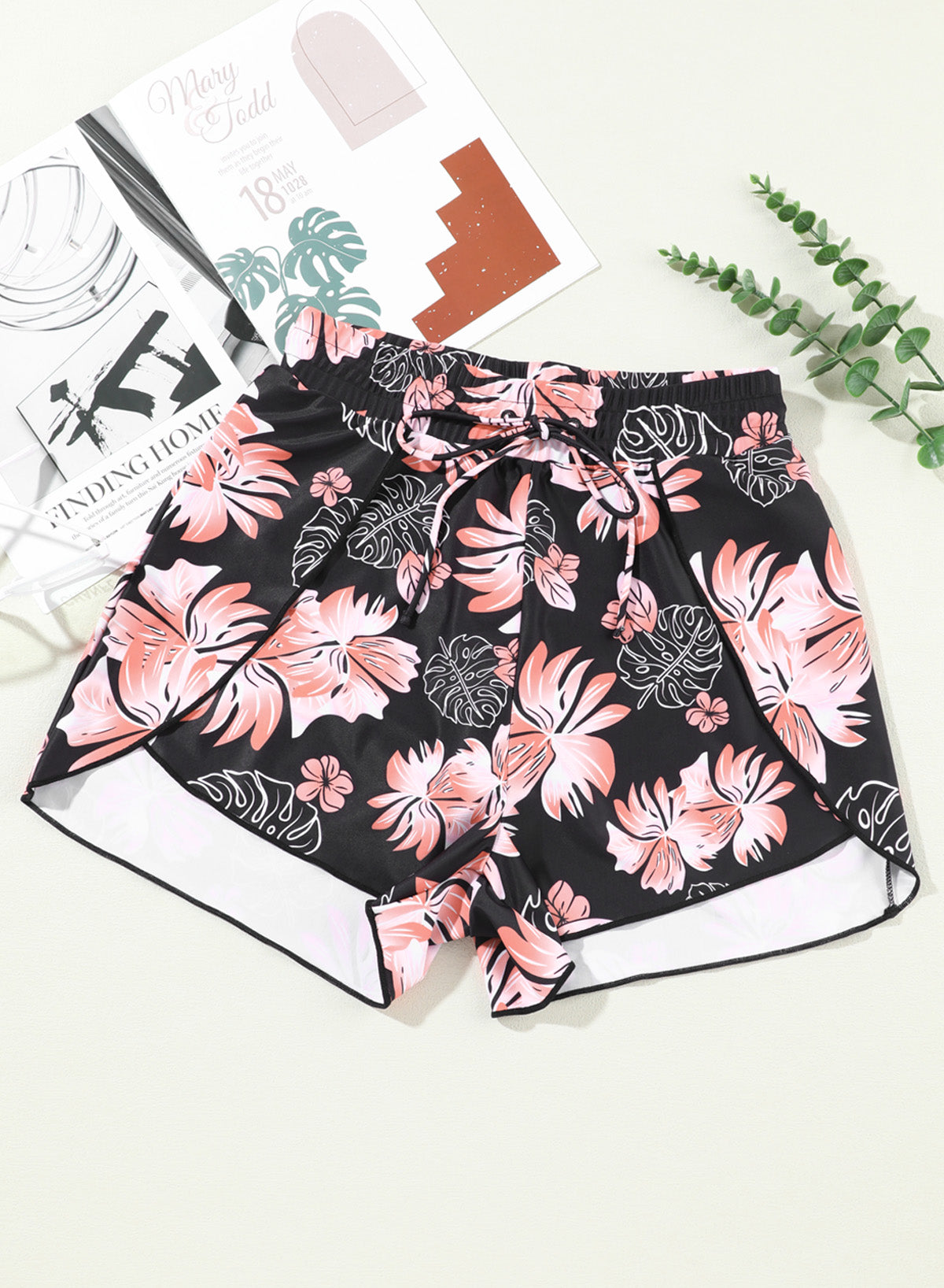 Savaviaswim - Floral Print Simple High Waist Swim Short