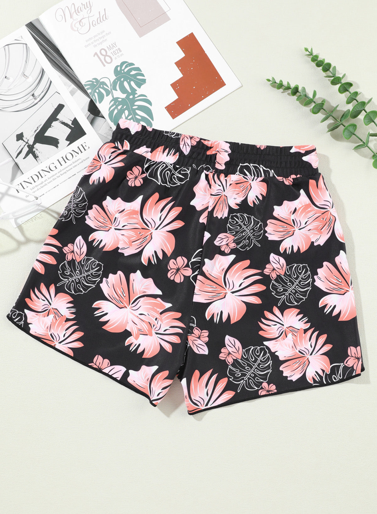 Savaviaswim - Floral Print Simple High Waist Swim Short