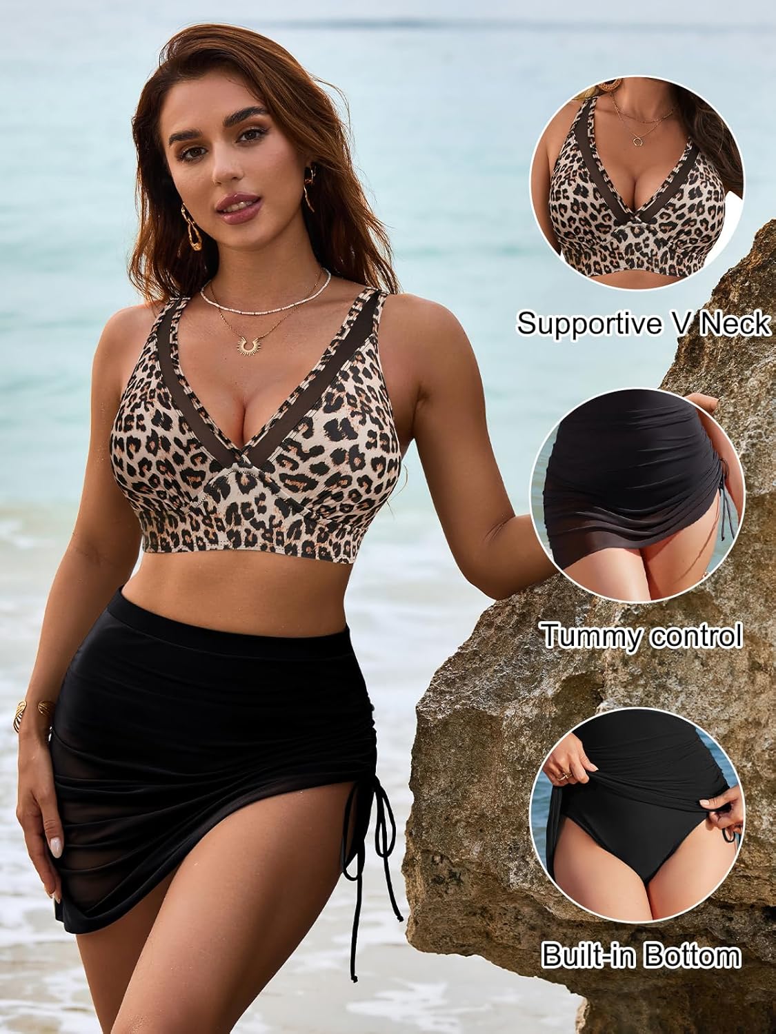 Savaviaswim - Womens Swim Skirt High Waisted Bikini Sets Tummy Control Swimsuits Mesh Sarong Wraps Bathing Suits