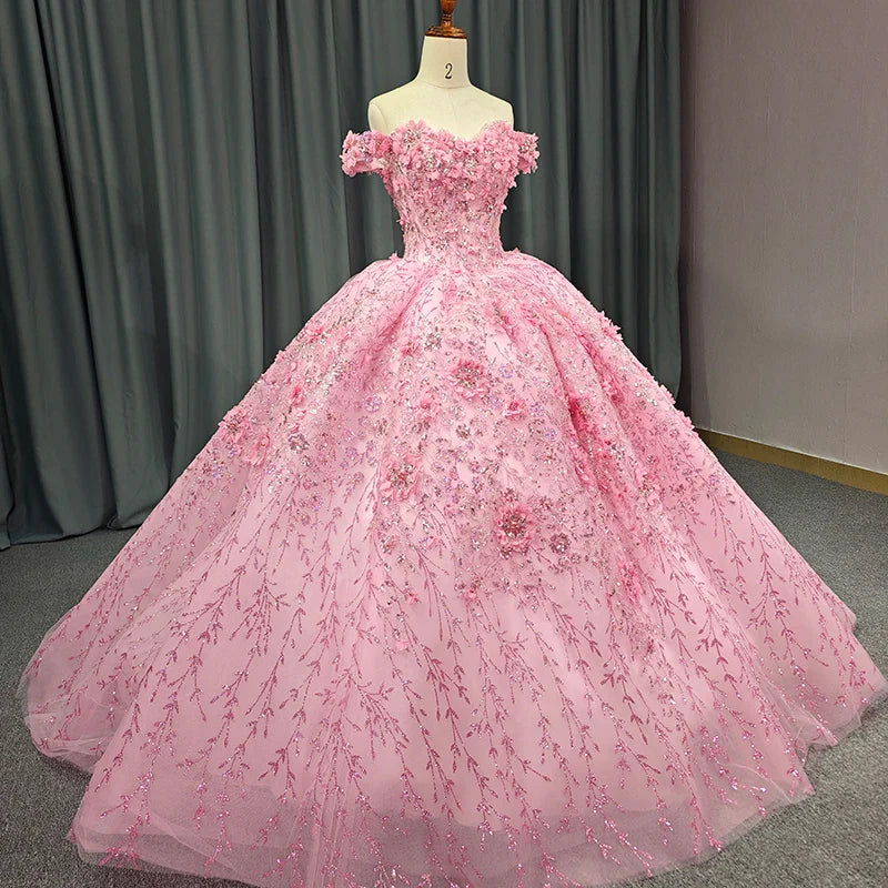 Luxury Ball Gown Appliques Off the Shoulder Sweet 16 Dresses Beading Quinceanera Dresses