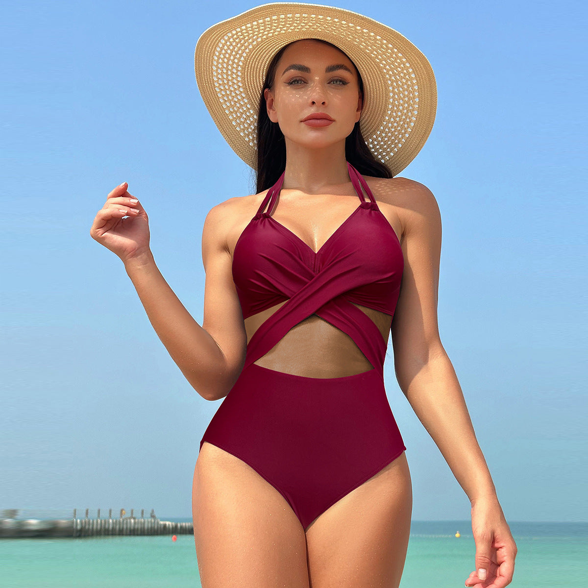 Savaviaswim - Women's One Piece Swimsuits Mesh Tummy Control High Waisted Bathing Suit Wrap Tie Back Cutout Swimsuit