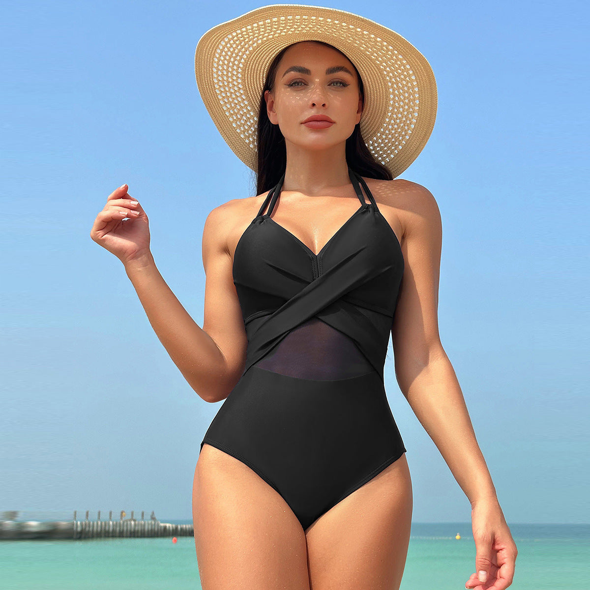 Savaviaswim - Women's One Piece Swimsuits Mesh Tummy Control High Waisted Bathing Suit Wrap Tie Back Cutout Swimsuit