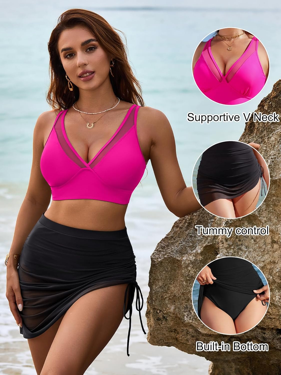 Savaviaswim - Womens Swim Skirt High Waisted Bikini Sets Tummy Control Swimsuits Mesh Sarong Wraps Bathing Suits