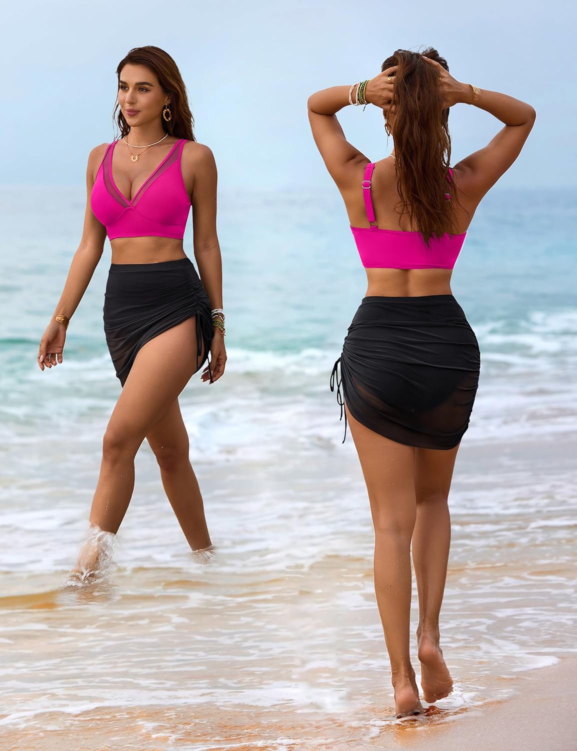 Savaviaswim - Womens Swim Skirt High Waisted Bikini Sets Tummy Control Swimsuits Mesh Sarong Wraps Bathing Suits