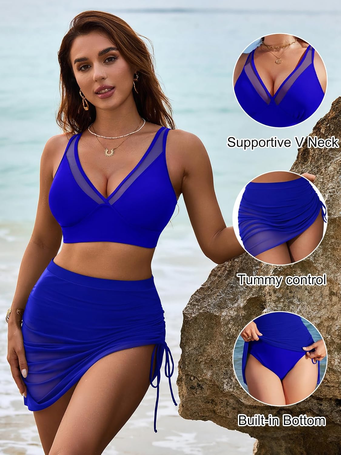 Savaviaswim - Womens Swim Skirt High Waisted Bikini Sets Tummy Control Swimsuits Mesh Sarong Wraps Bathing Suits