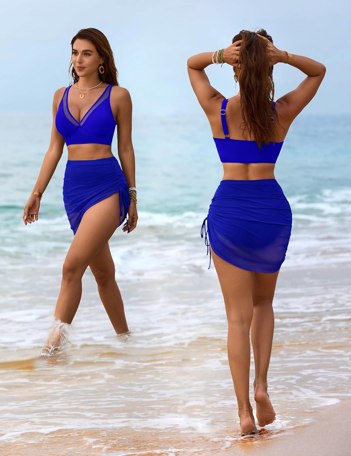 Savaviaswim - Womens Swim Skirt High Waisted Bikini Sets Tummy Control Swimsuits Mesh Sarong Wraps Bathing Suits