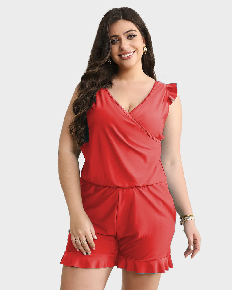 Savaviaswim - Built-In Bra Swim Romper Three Piece Set