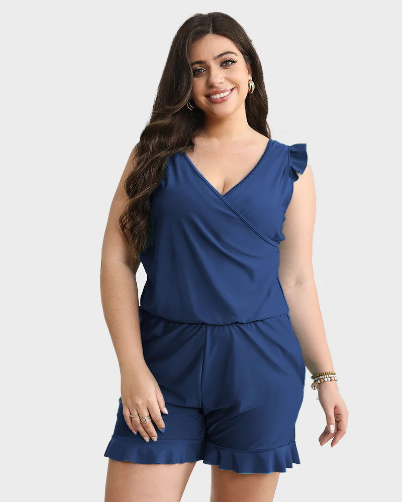 Savaviaswim - Built-In Bra Swim Romper Three Piece Set