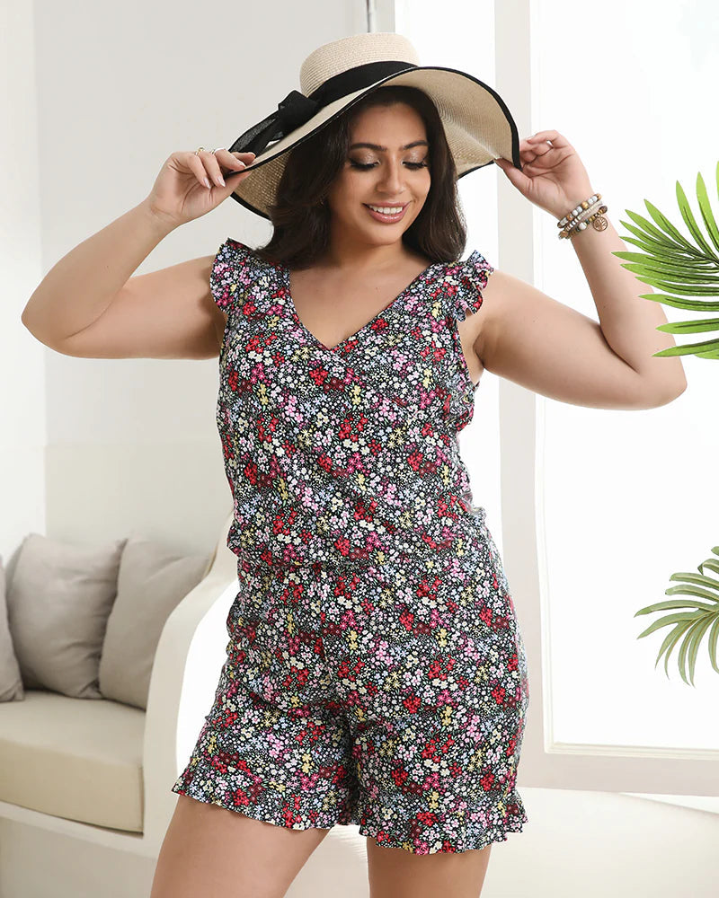 Savaviaswim - Built-In Bra Swim Romper Three Piece Set