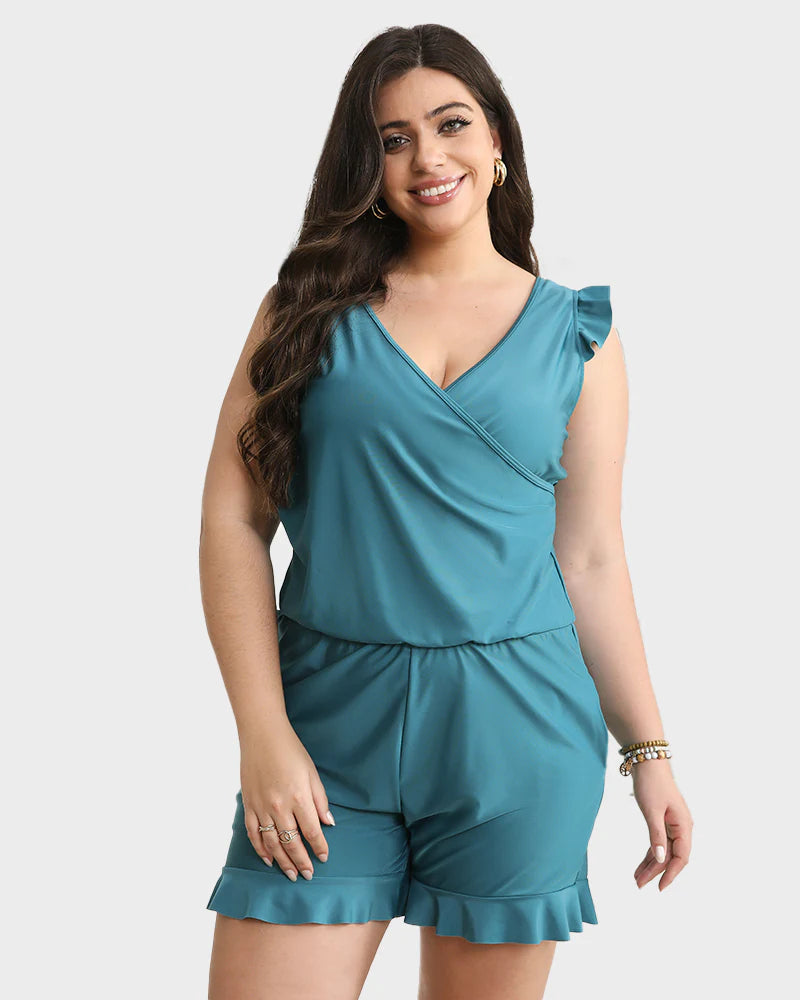 Savaviaswim - Built-In Bra Swim Romper Three Piece Set