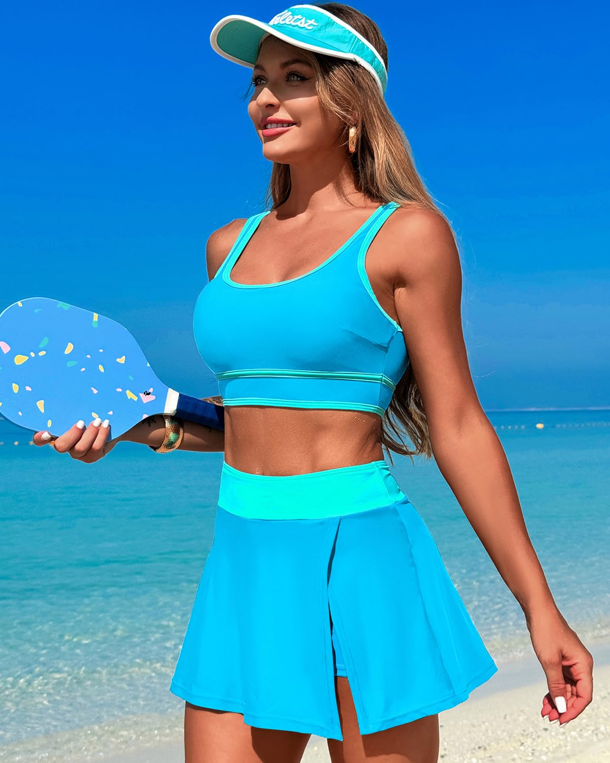 Savaviaswim - High Waisted Bikini Sets Tummy Control Swim Skirt Two Piece Swim Suit Tummy Control Color Block Bathing Suit