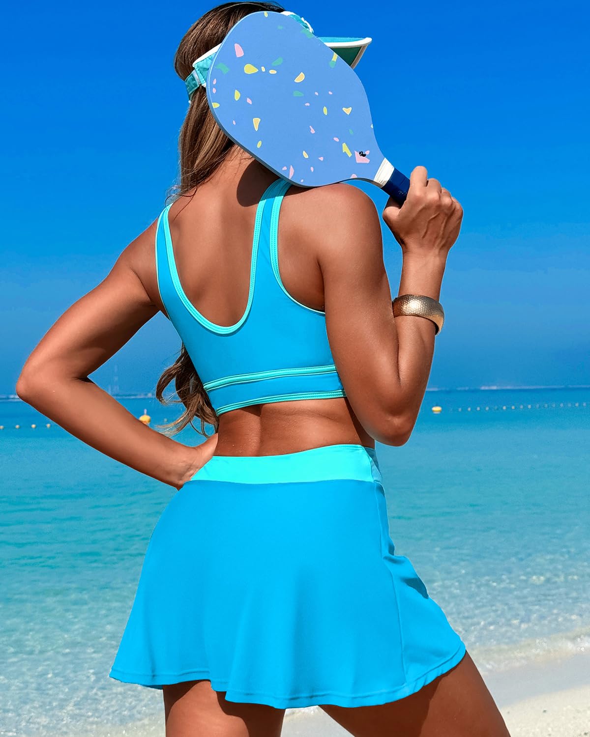 Savaviaswim - High Waisted Bikini Sets Tummy Control Swim Skirt Two Piece Swim Suit Tummy Control Color Block Bathing Suit