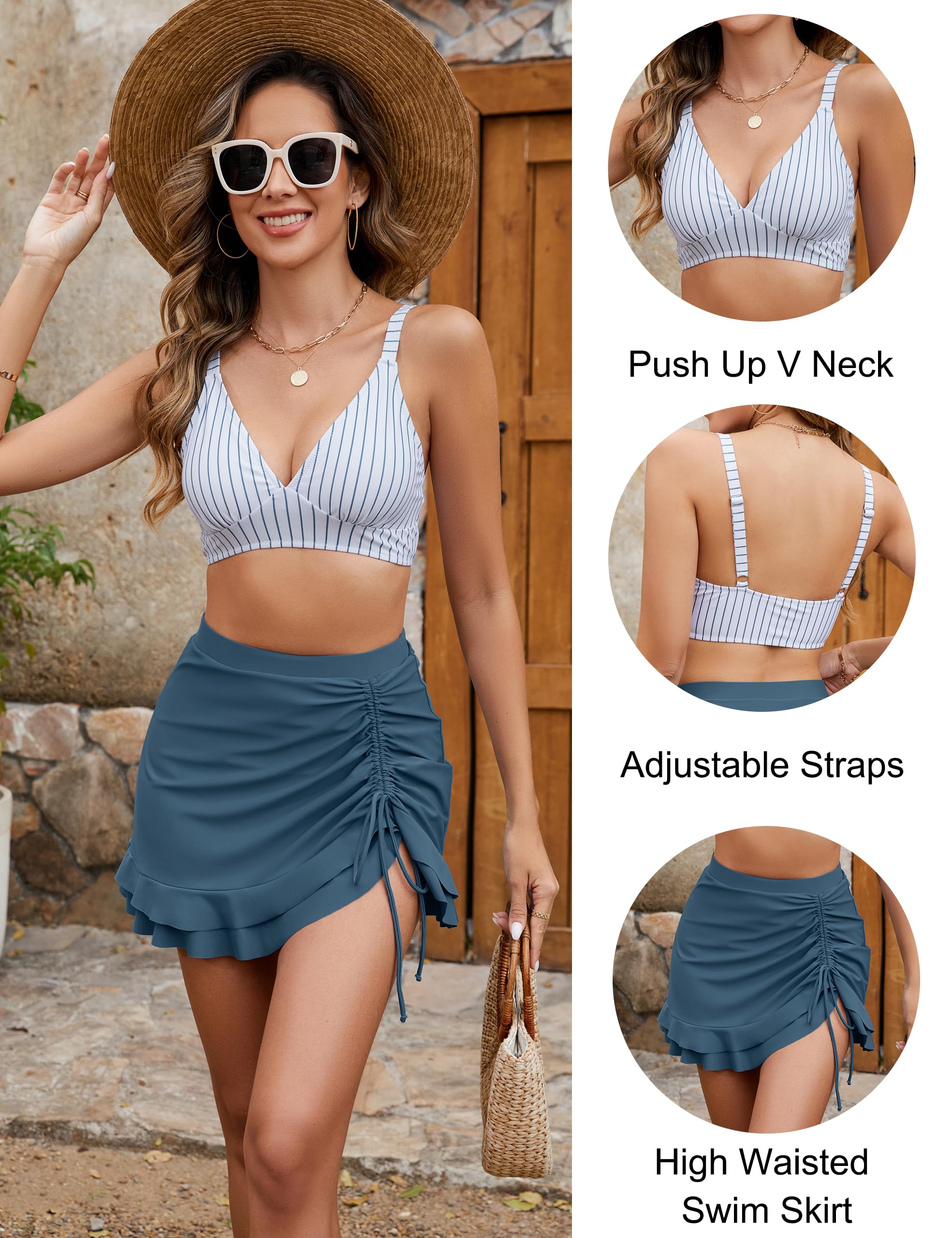 Savaviaswim - Women's High Waisted Bikini Sets Tummy Control Swim Skirt Two Piece Swim Suit