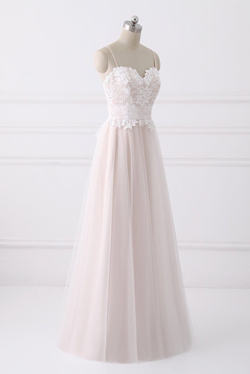 Girly Spaghetti Straps Long A-line Floor Length Wedding Dresses