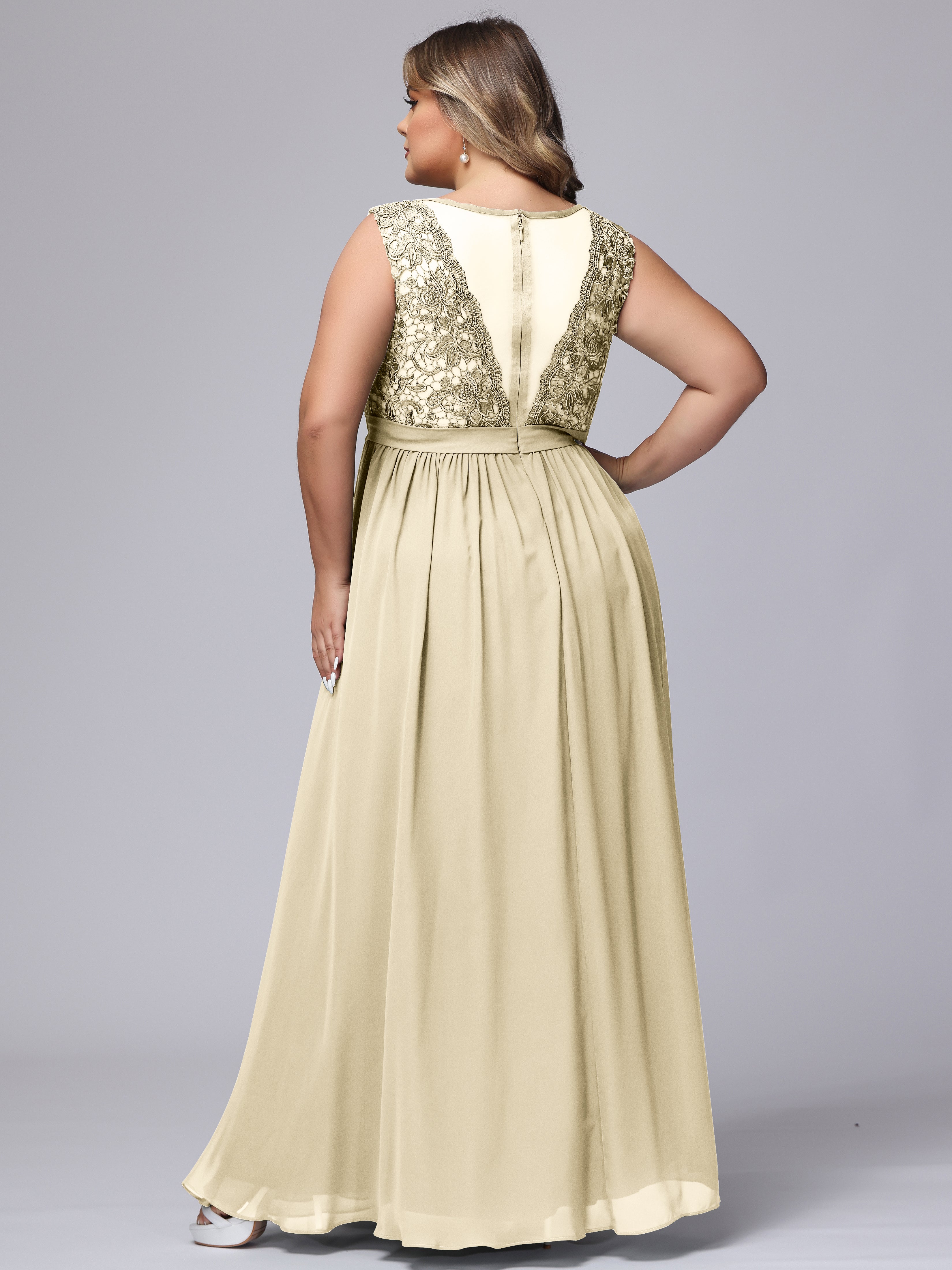 A Line Sleeveless Lace Top Chiffon Plus Size Bridesmaid Dresses