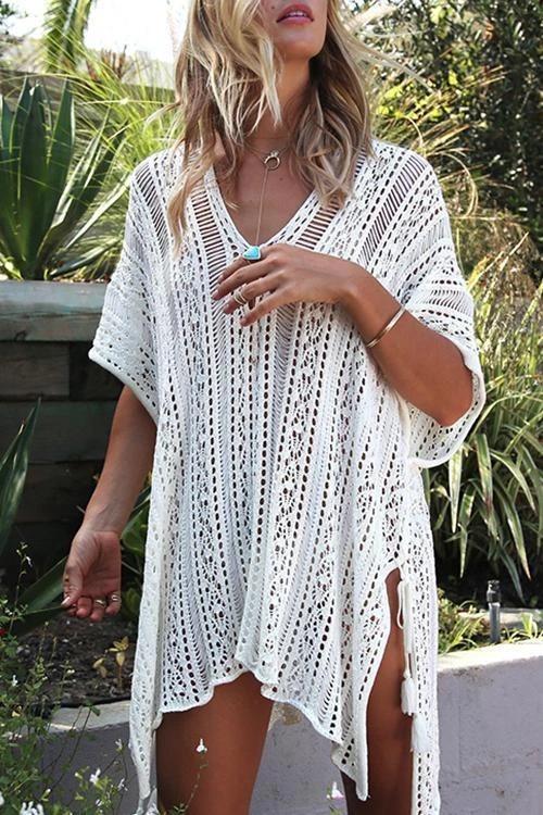 Savaviaswim - See-Through Crochet Hollow Irregular Cover Up