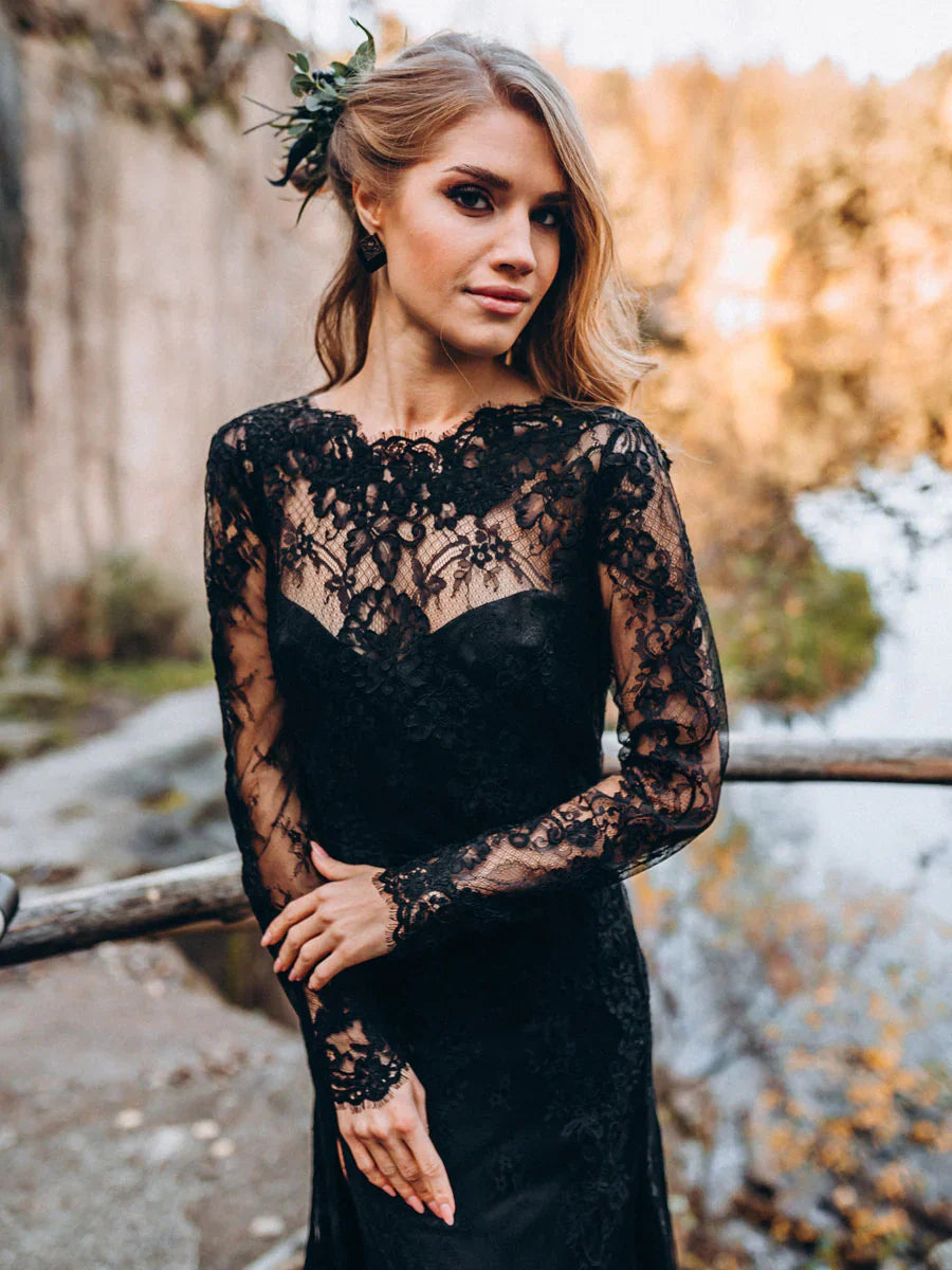 Black dress with long sleeves lace best sale