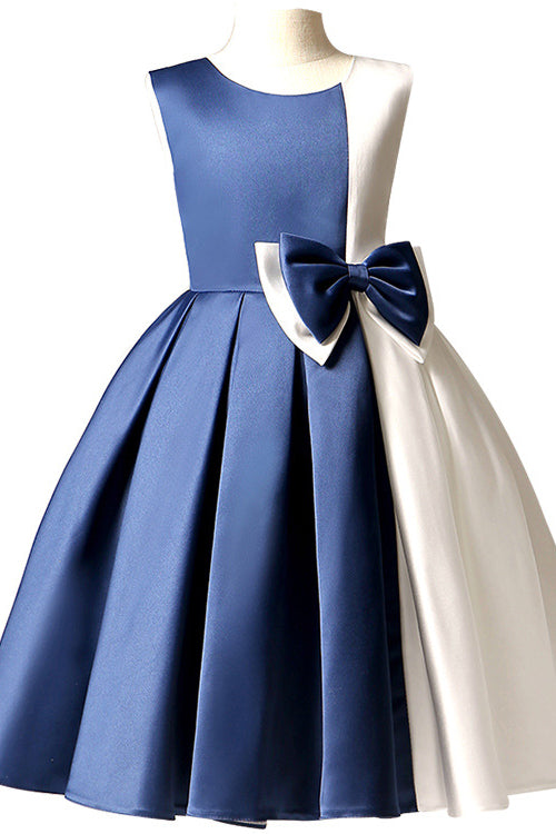 Cute Navy Blue and White Stitching Sleeveless Flower Girl Dresses