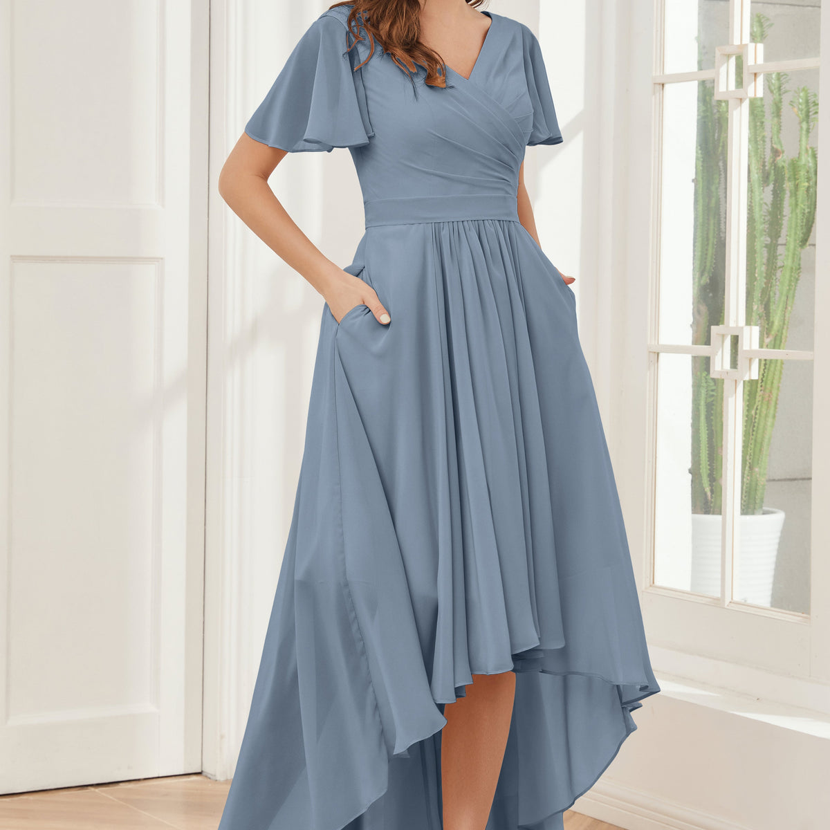 Formal Dresses High Low Infinity Dress A-Line Bridesmaid Dress V Neck Short Sleeve Elegant Asymmetrical Formal Dresses High Low Infinity Dress A-Line Bridesmaid Dress V Neck Short Sleeve Elegant Asymmetrical