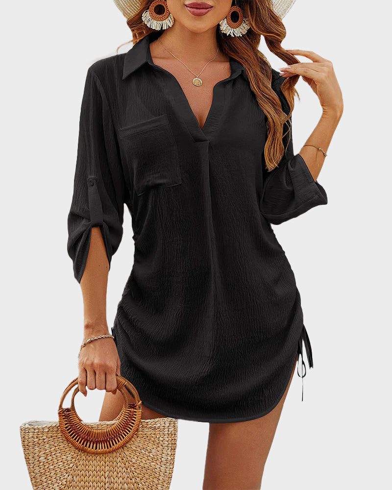 Savaviaswim - Coverup Drawstring Beach Dress Shirt