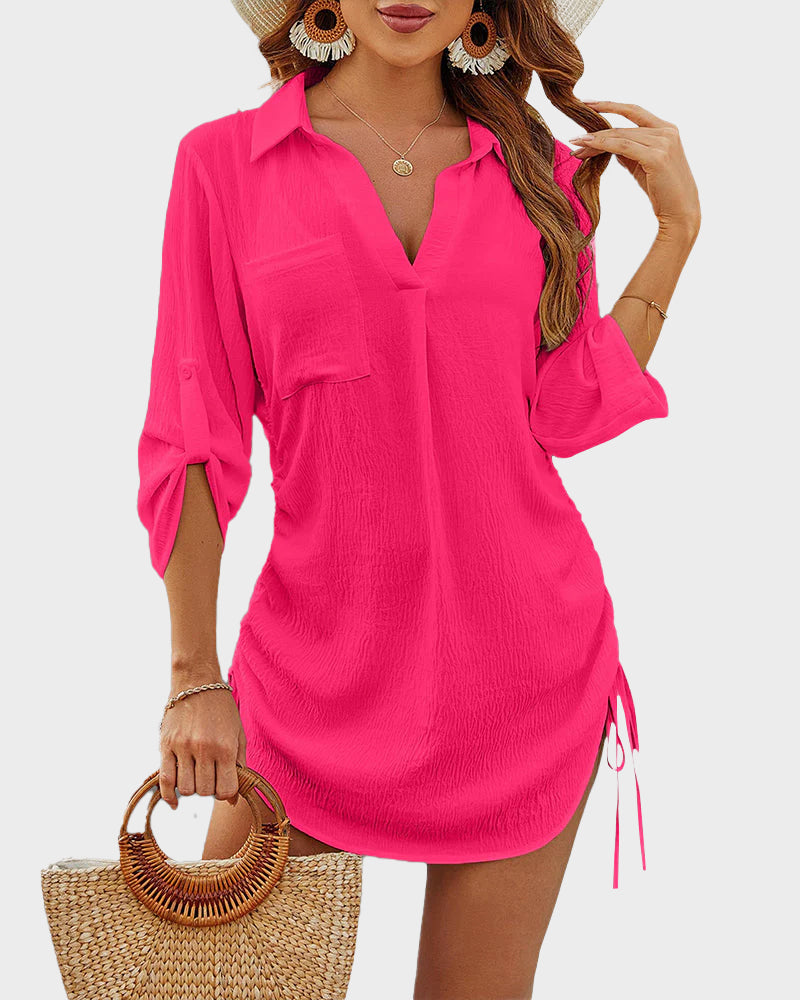 Savaviaswim - Coverup Drawstring Beach Dress Shirt