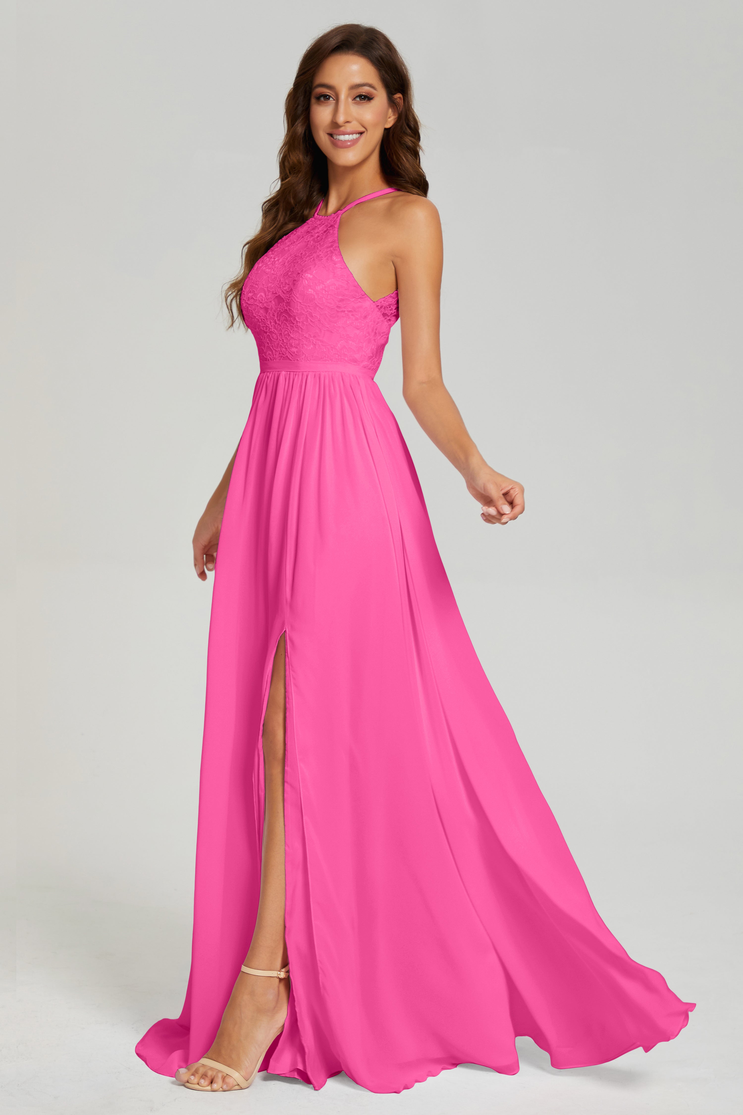 A-line Split Halter Prom Dresses