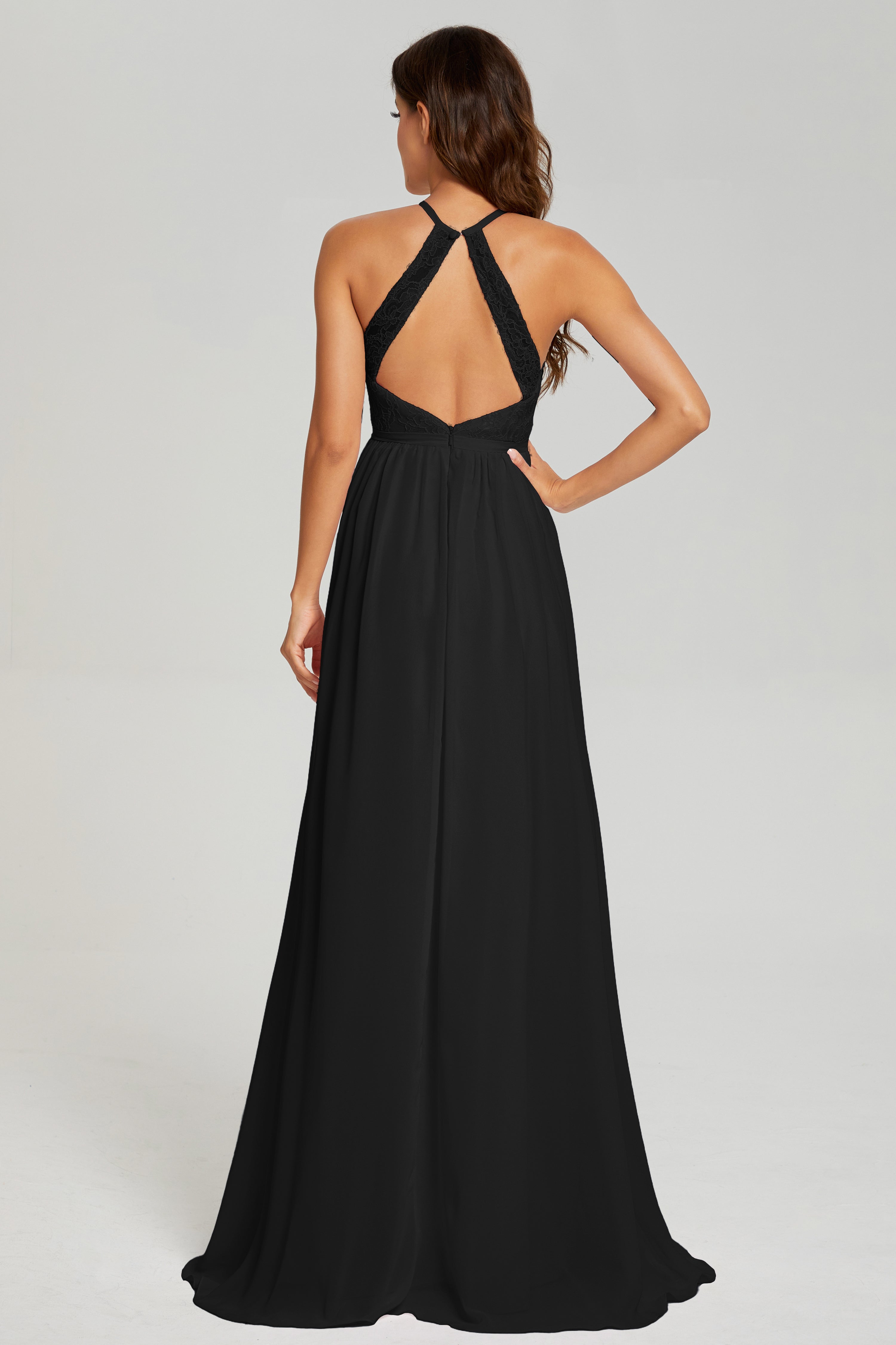 A-line Split Halter Prom Dresses