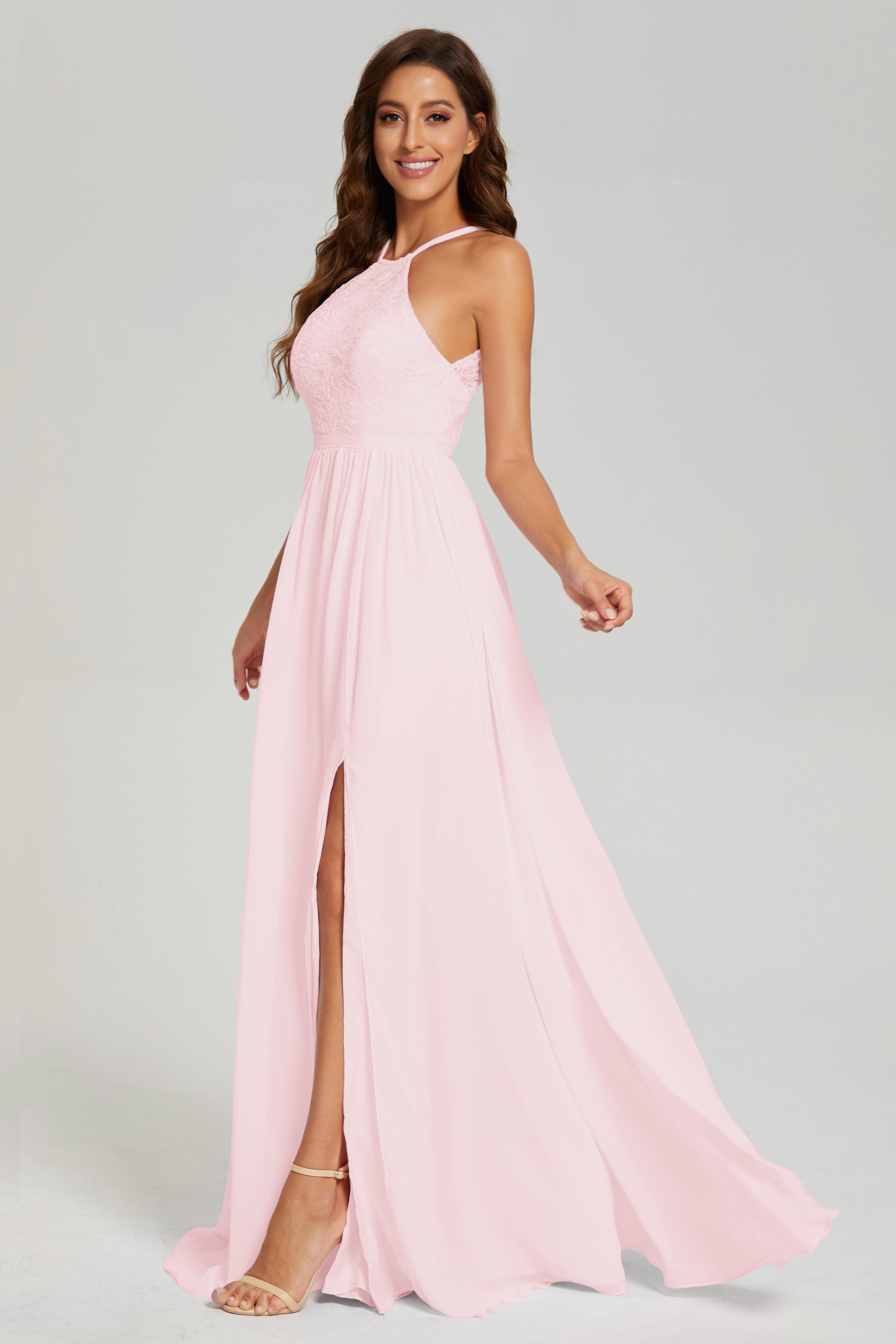 A-line Split Halter Prom Dresses